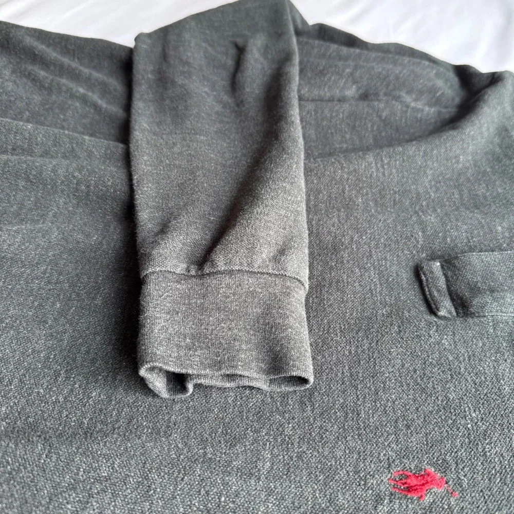Polo Ralph Lauren Mens Gray Long Sleeve Polo Shirt Custom Fit Red Pony Large